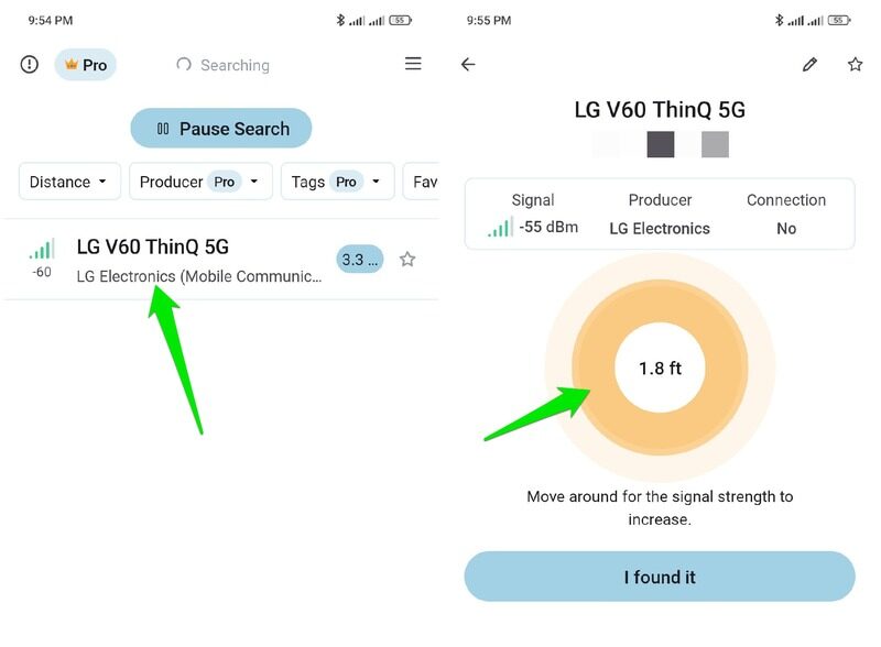 UFind app showing a Bluethooth device approx location