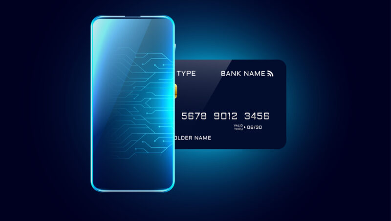 a credit card entering inside a phone and digitizing