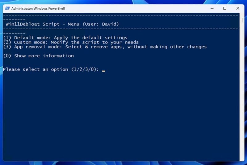 Win11debloat Running