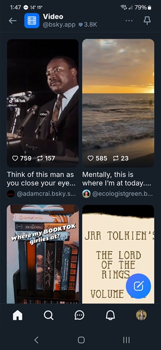 Bluesky's vertical video feed.