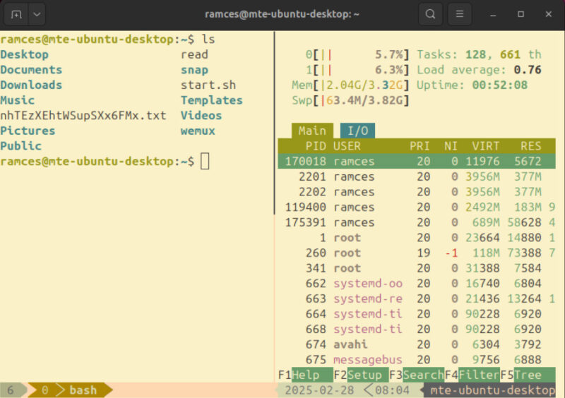 A terminal showing the Gruvbox Light theme working on Tmux.