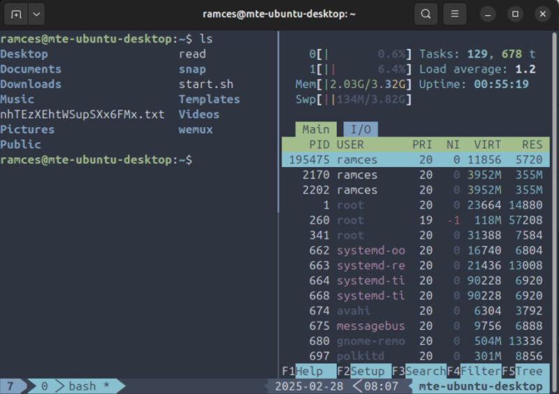 A terminal showing the Nord theme running on Tmux.