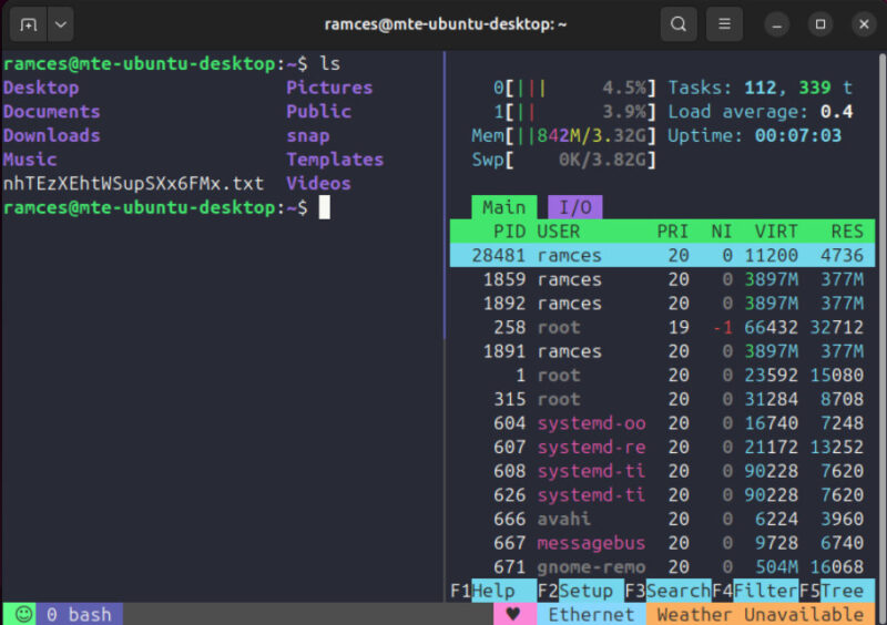 A terminal showing the Dracula theme working on Tmux.