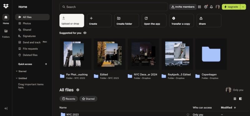 Managing files in the Dropbox app