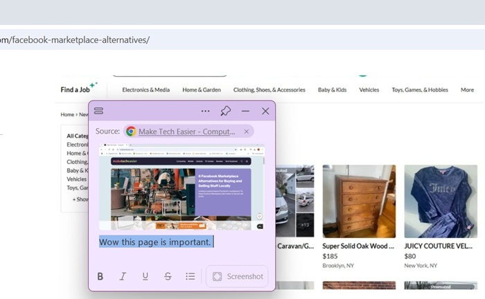 A sticky note showing up while visiting a website.