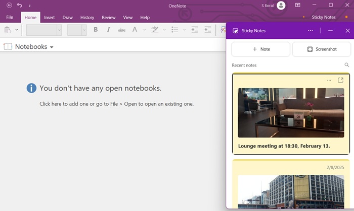 Sticky Notes feature readily available from OneNote app.