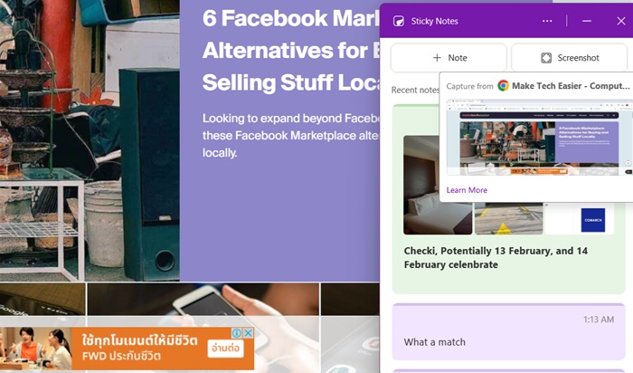 Feature Additions Sticky Notes Screenshot Taking