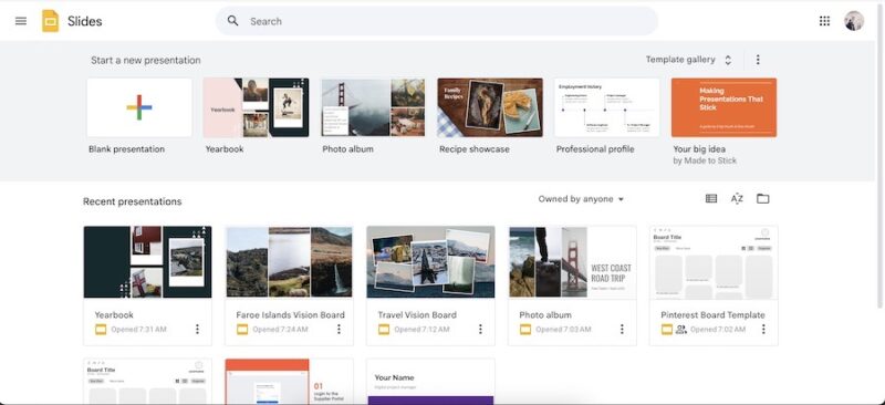 Templates in Google Slides