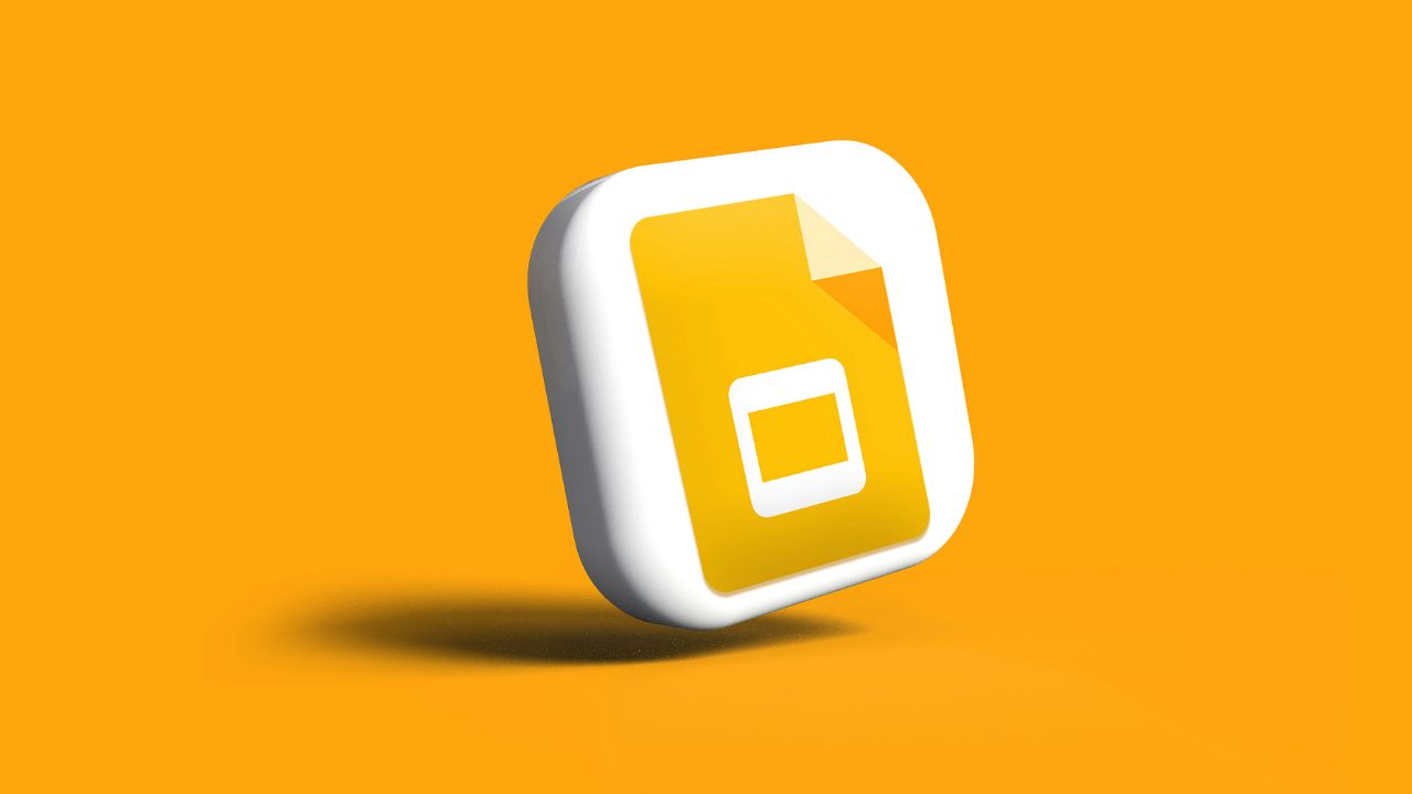 Illustration of the Google Slides logo on a yellow background