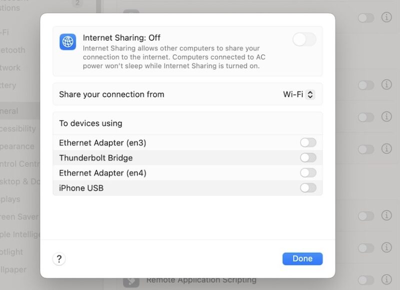 Mac Internet Sharing Toggle Settings