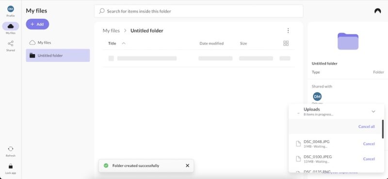Uploading files to an account in NordLocker
