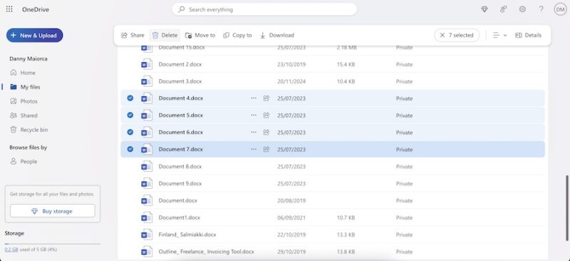 Delete files in OneDrive
