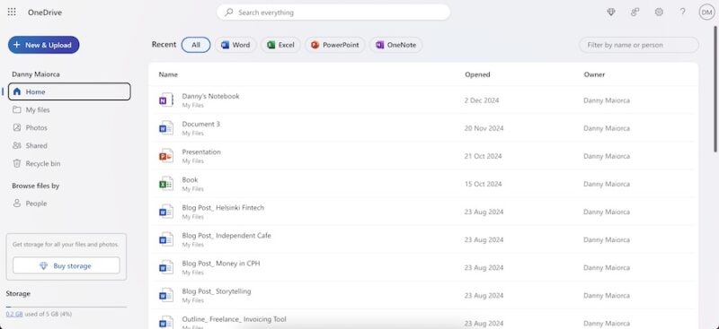 The OneDrive Homepage