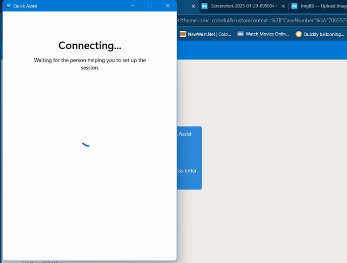 Connecting process in Quick Assist can take a few minutes.