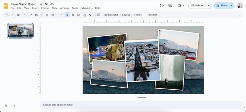 Travel vision board.