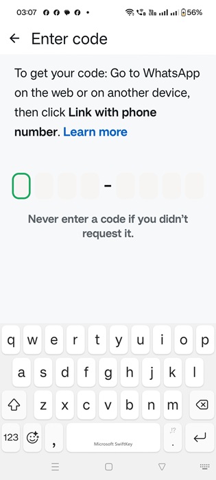 Phone number code to be entered from a secondary companion device