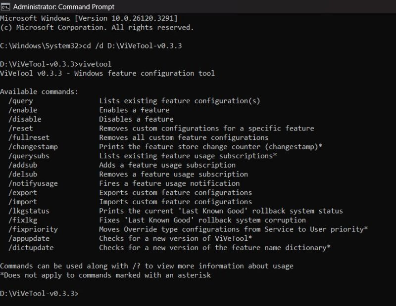 Vivetool Command List