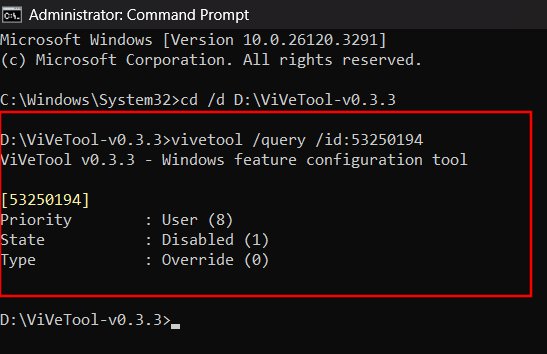 Checking the query state in ViVeTool