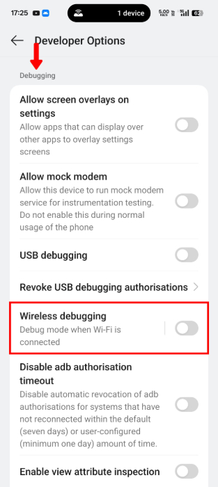 Wireless Debugging Setting