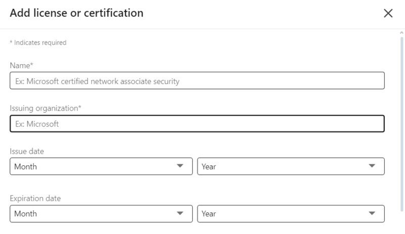 LinkedIn Licenses & Certifcates section