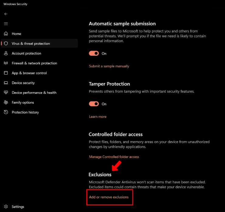 Add Remove Exclusions Windows Security