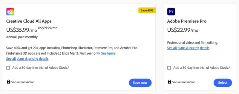 The subscription price I have to pay per month to use Adobe Premiere Pro