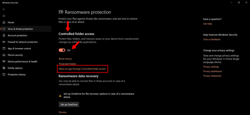 Allow An App in Controlled Folder Access