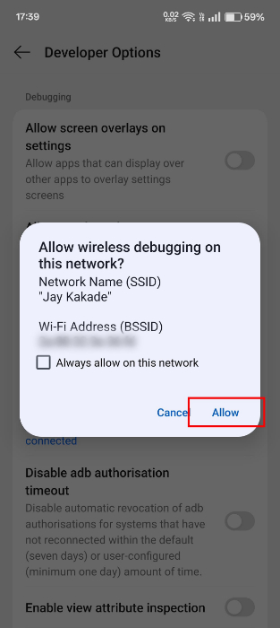 Allow Wireless Debugging In Developer Options