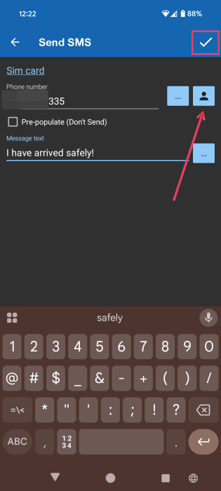 Adding phone number to Action for routine in MacroDroid app on Android. 