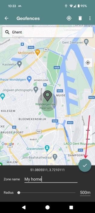 Saving location in MacroDroid app on Android.