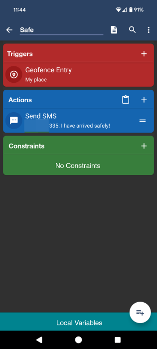 Naming SMS routine in MacroDroid app on Android. 