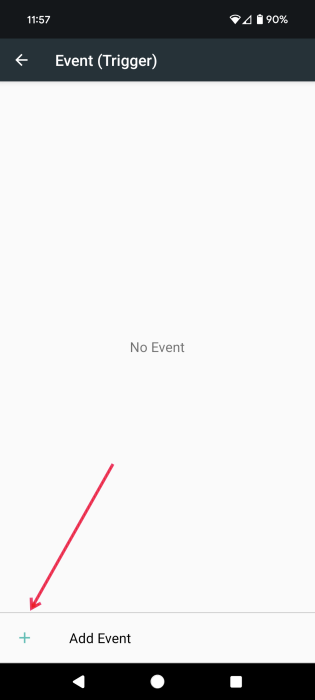 Pressing on "Add Event" button in RuleBot app on Android. 