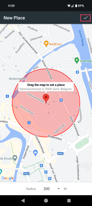 Finding location on the map in RuleBot app on Android. 