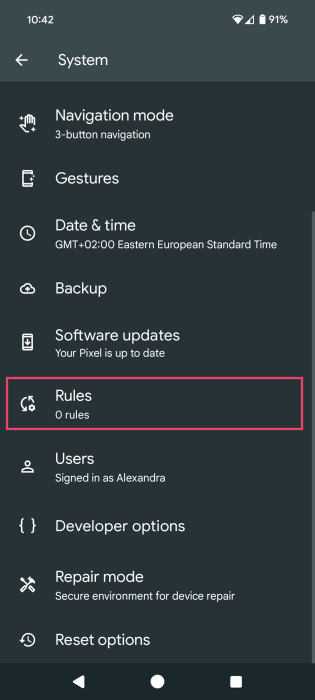 Finding Rules in Android System Settings. 