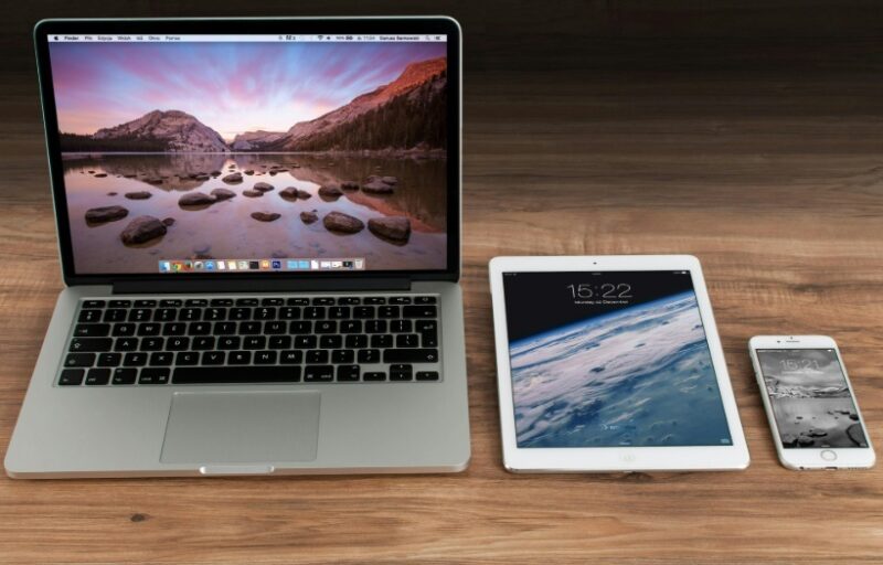 Macbook, iPad, and iPhone side by side.