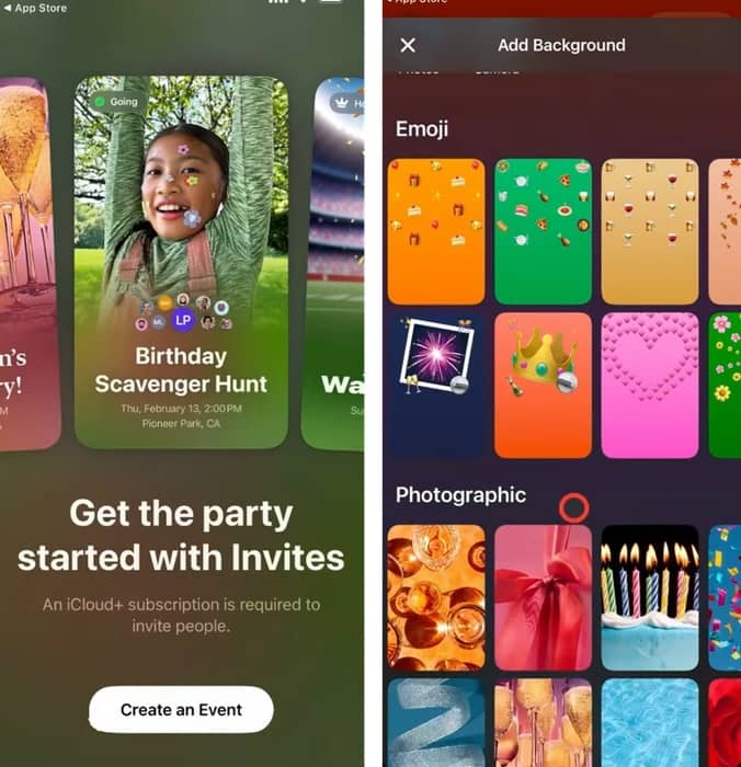 Creating a new invitation in Apple Invites.