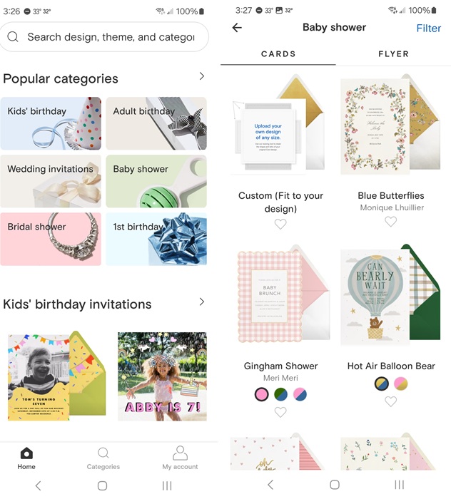 Creating a baby shower invitation on Paperless Post.