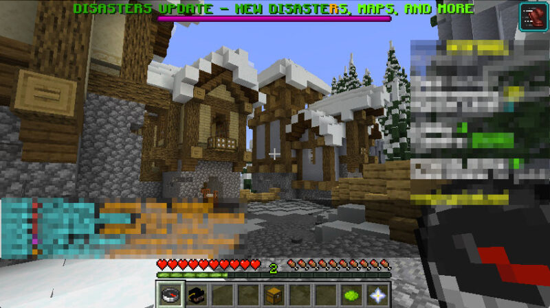 A screenshot showing a town in the lobby world in Hypixel.