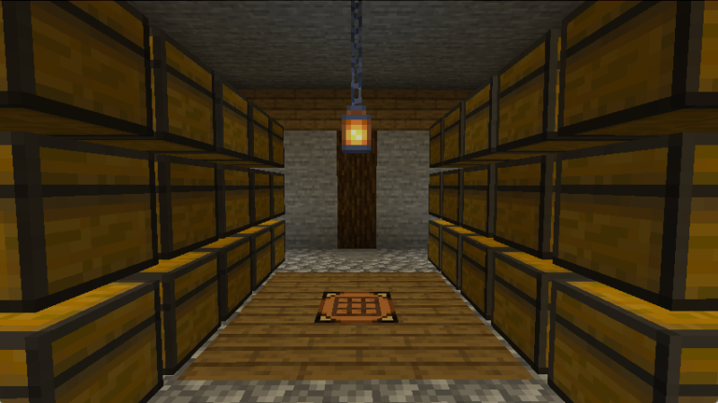 A screenshot showing a simple storage room with multiple block entities.