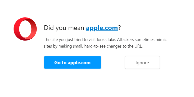 Opera browser warning about homograph attack