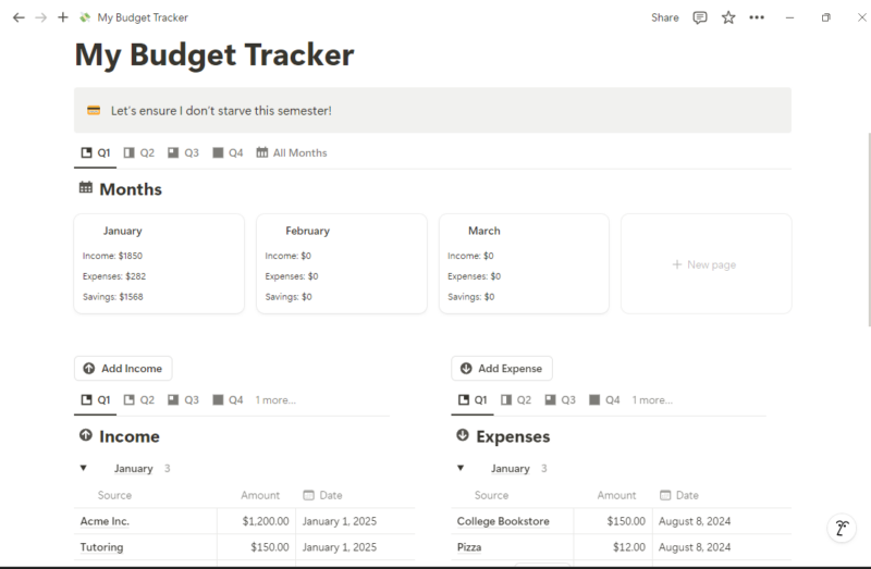 Budget Tracker Notion