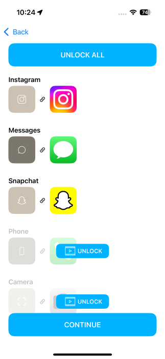 Unlocking individual icons for apps for free in Brass app on iPhone. 
