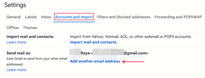 Opting to "Add another email address" via Gmail Settings on PC. 