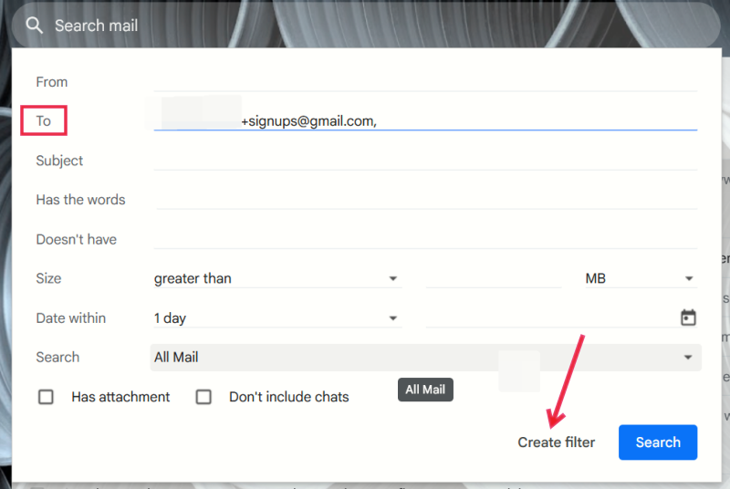 Creating alias filter in Gmail app. s