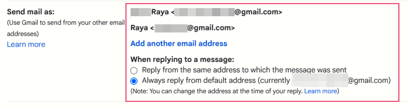 Aliases view in Gmail on PC. 