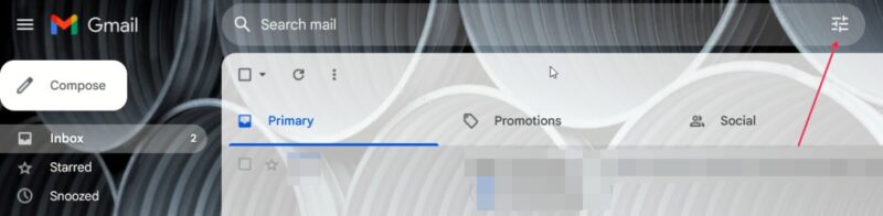 Tapping on the "Show search options" in Gmail search bar. 
