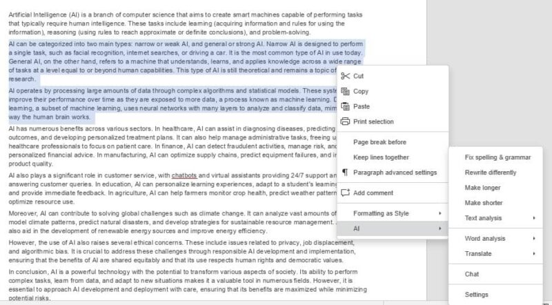 More AI editing options in ONLYOFFICE.