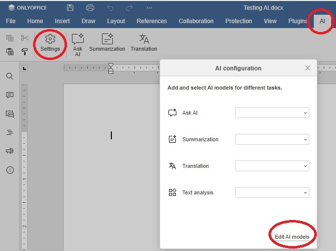 Editing AI models in ONLYOFFICE.