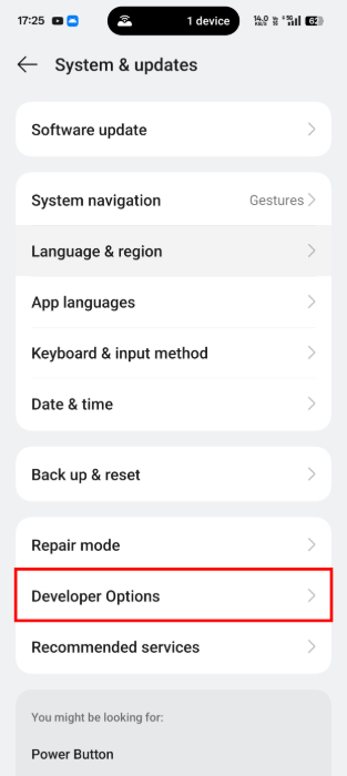 Developer Options Setting