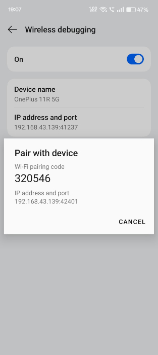 Device's IP Address And Pairing Code
